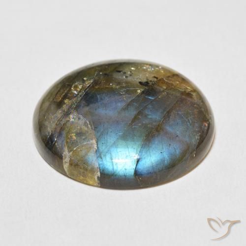 Labradorita Multicolor natural de 33.96 ct, Redondo, Translúcido