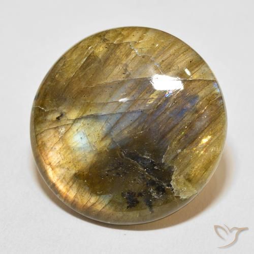 Labradorita Multicolor natural de 28.60 ct, Redondo, Translúcido