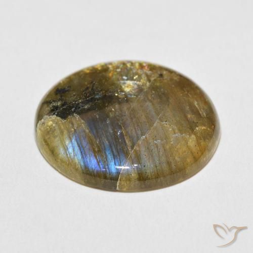 Labradorita Multicolor natural de 28.60 ct, Redondo, Translúcido
