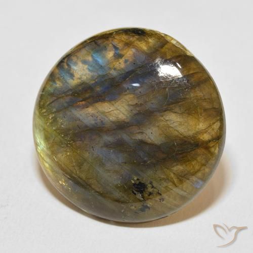 Labradorita Multicolor natural de 27.85 ct, Redondo, Translúcido