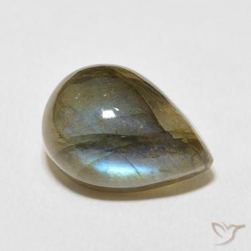 Labradorita Multicolor natural de 6.89 ct, En forma de pera, Translúcido