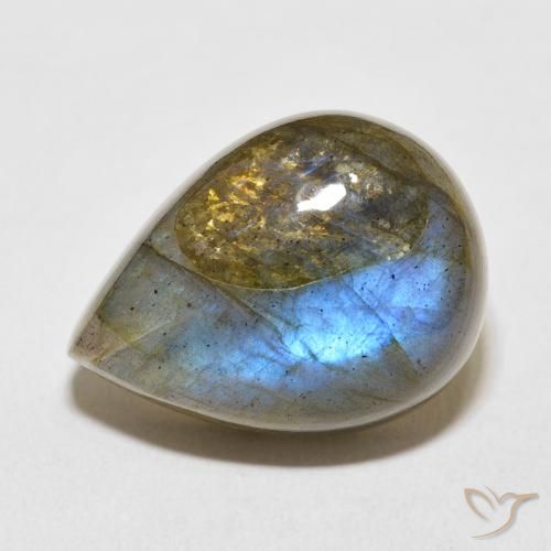 Labradorita Multicolor natural de 19.92 ct, En forma de pera, Translúcido