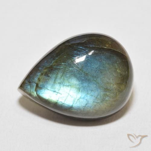 Labradorita Multicolor natural de 18.54 ct, En forma de pera, Translúcido