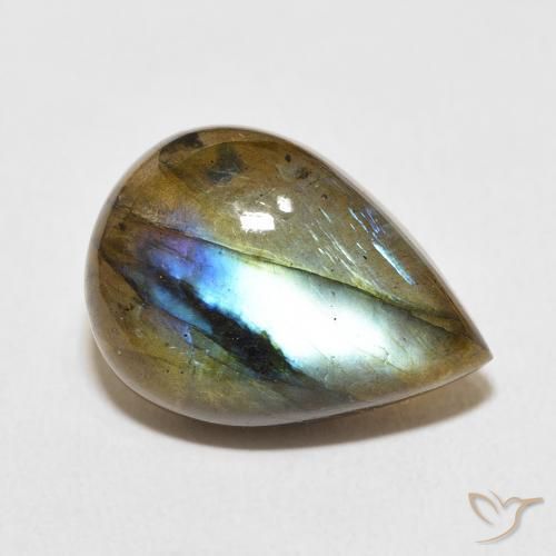 Labradorita Multicolor natural de 11.18 ct, En forma de pera, Translúcido