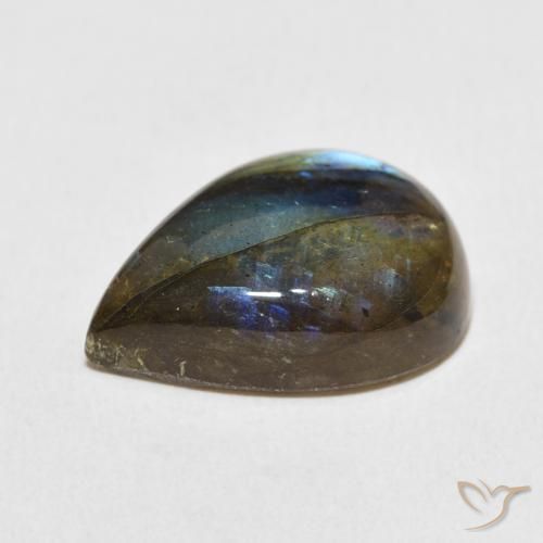 Labradorita Multicolor natural de 11.18 ct, En forma de pera, Translúcido