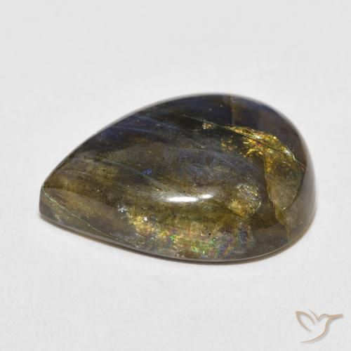 Labradorita Multicolor natural de 14.43 ct, En forma de pera, Translúcido