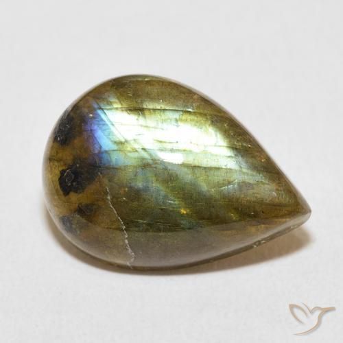 Labradorita Multicolor natural de 9.98 ct, En forma de pera, Translúcido