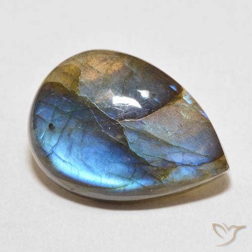 Labradorita Multicolor natural de 13.71 ct, En forma de pera, Translúcido