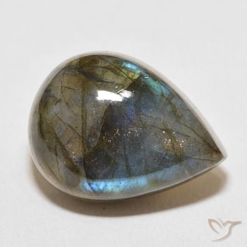 Labradorita Multicolor natural de 19.61 ct, En forma de pera, Translúcido