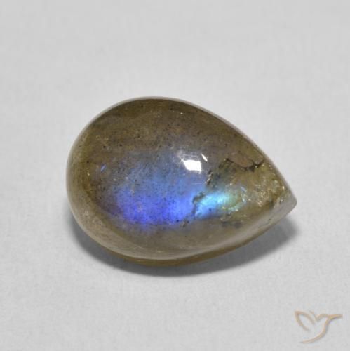 Labradorita Multicolor natural de 6.76 ct, En forma de pera, Translúcido
