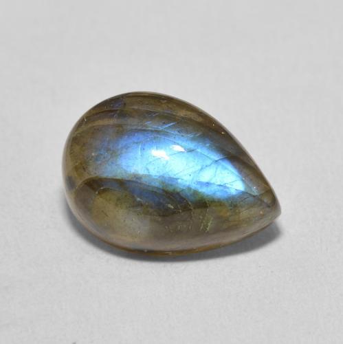 Labradorita Multicolor natural de 5.90 ct, En forma de pera, Translúcido