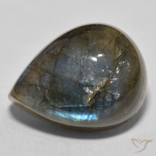 Labradorita Multicolor natural de 21.51 ct, En forma de pera, Translúcido