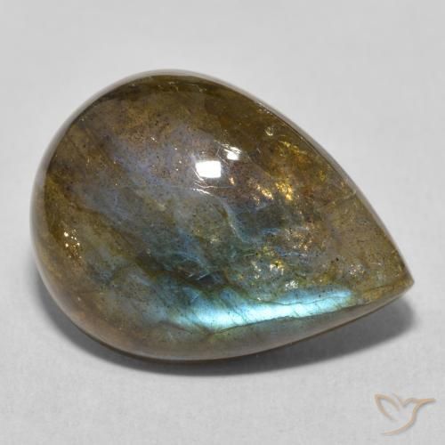 Labradorita Multicolor natural de 15.57 ct, En forma de pera, Translúcido