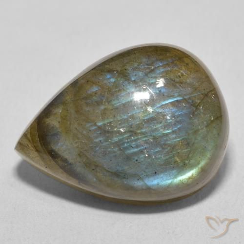 Labradorita Multicolor natural de 16.90 ct, En forma de pera, Translúcido