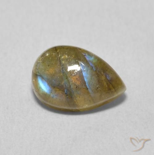 Labradorita Multicolor natural de 1.77 ct, En forma de pera, Translúcido
