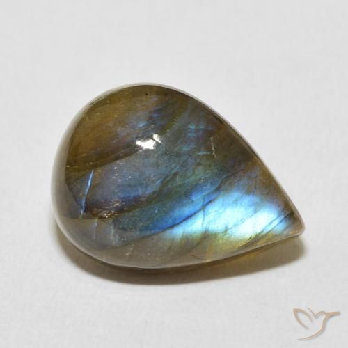 Labradorita Multicolor natural de 12.83 ct, En forma de pera, Translúcido