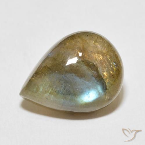 Labradorita Multicolor natural de 9.66 ct, En forma de pera, Translúcido