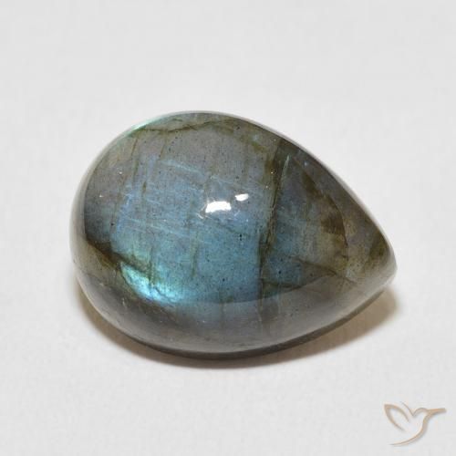 Labradorita Multicolor natural de 9.66 ct, En forma de pera, Translúcido