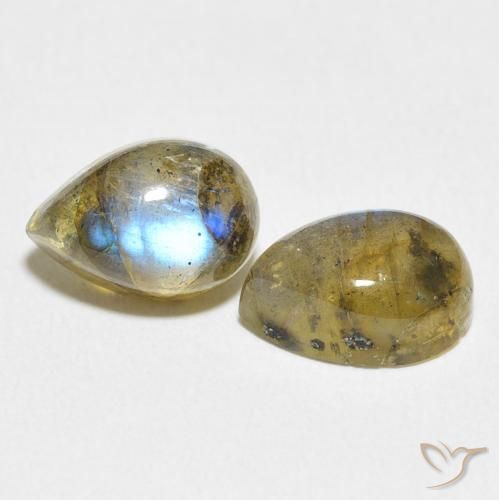 Gemas de Labradorita Multicolor natural de 5.04 ct, En forma de pera, Transparente / Translúcido