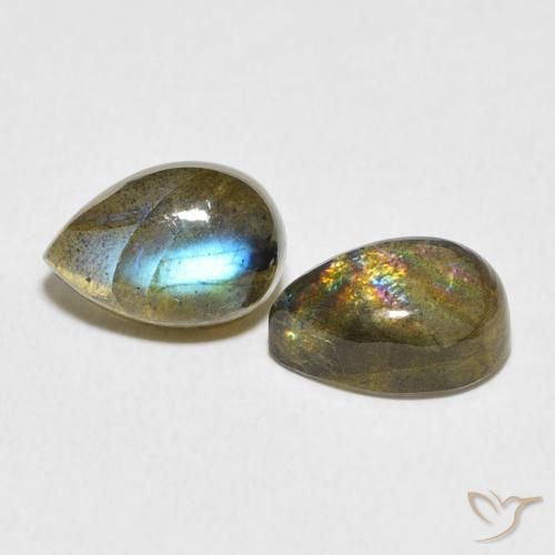 Gemas de Labradorita Multicolor natural de 5.22 ct, En forma de pera, Translúcido