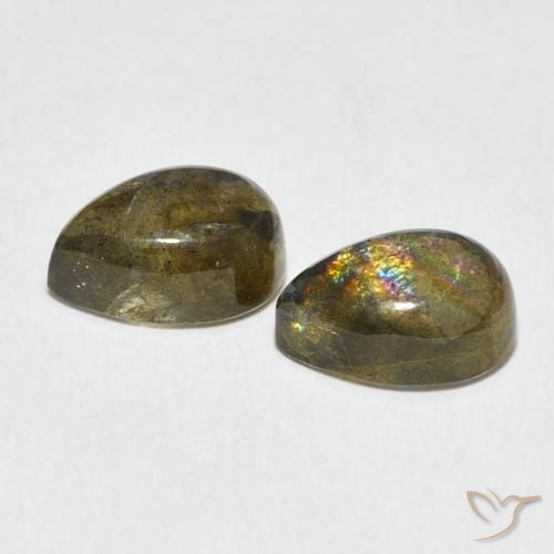 Gemas de Labradorita Multicolor natural de 5.22 ct, En forma de pera, Translúcido
