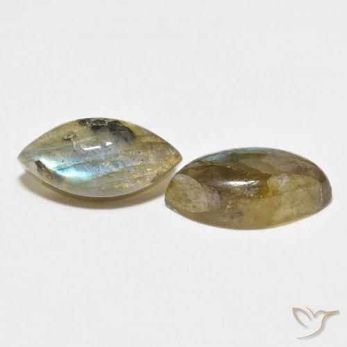 Gemas de Labradorita Multicolor natural de 7.70 ct, Marquesa, Translúcido