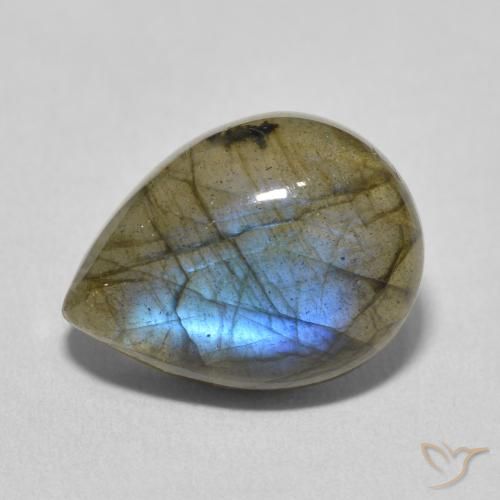Labradorita Multicolor natural de 8.49 ct, En forma de pera, Translúcido
