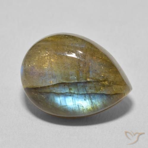 Labradorita Multicolor natural de 9.82 ct, En forma de pera, Translúcido