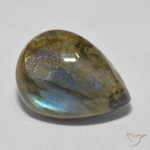 Labradorita Multicolor natural de 9.44 ct, En forma de pera, Translúcido