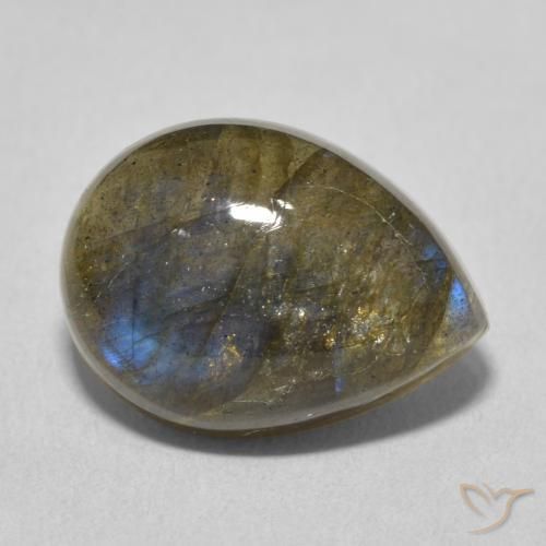 Labradorita Multicolor natural de 8.87 ct, En forma de pera, Translúcido