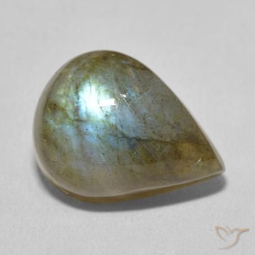 Labradorita Multicolor natural de 9.59 ct, En forma de pera, Translúcido