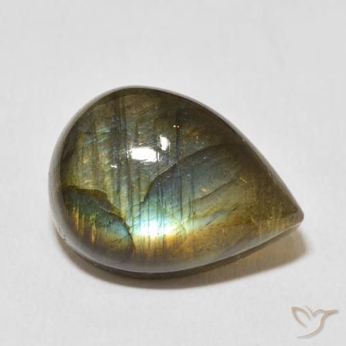 Labradorita Multicolor natural de 12.51 ct, En forma de pera, Translúcido