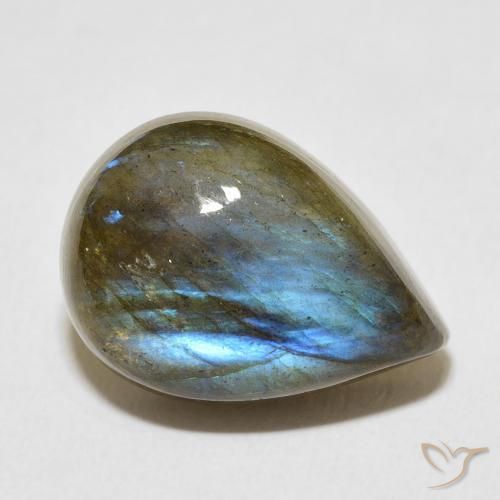 Labradorita Multicolor natural de 12.37 ct, En forma de pera, Translúcido