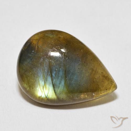 Labradorita Multicolor natural de 8.56 ct, En forma de pera, Translúcido