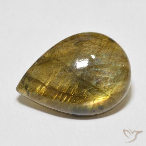 Labradorita Multicolor natural de 8.73 ct, En forma de pera, Translúcido