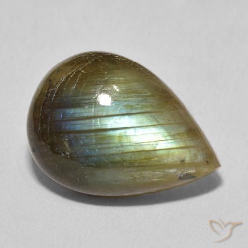 Labradorita Multicolor natural de 10.59 ct, En forma de pera, Translúcido