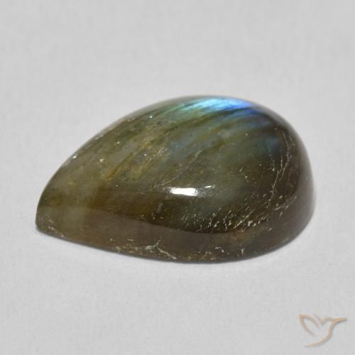 Labradorita Multicolor natural de 10.59 ct, En forma de pera, Translúcido
