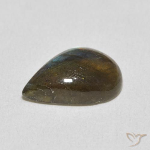 Labradorita Multicolor natural de 3.35 ct, En forma de pera, Translúcido