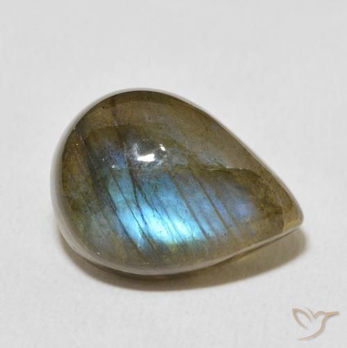 Labradorita Multicolor natural de 8.66 ct, En forma de pera, Translúcido