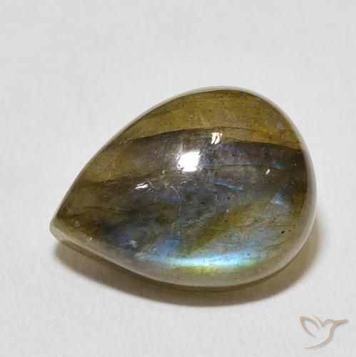 Labradorita Multicolor natural de 10.09 ct, En forma de pera, Translúcido