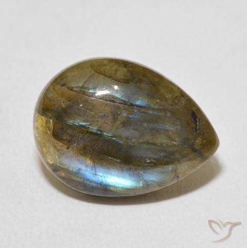 Labradorita Multicolor natural de 8.07 ct, En forma de pera, Translúcido