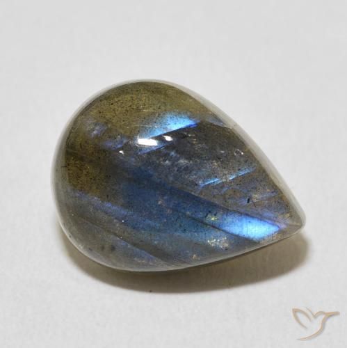 Labradorita Multicolor natural de 9.64 ct, En forma de pera, Translúcido