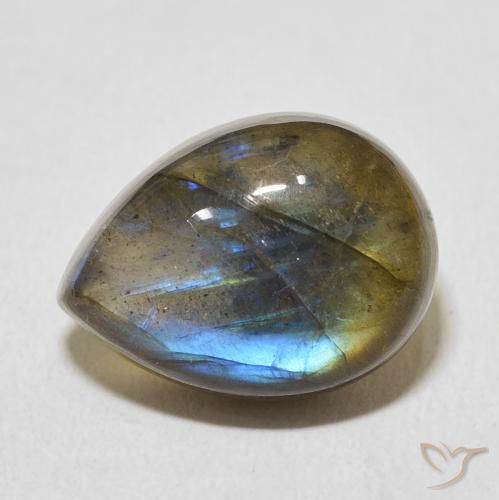 Labradorita Multicolor natural de 10.57 ct, En forma de pera, Transparente