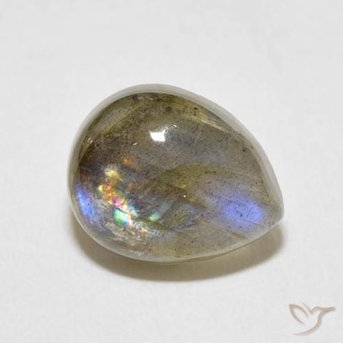 Labradorita Multicolor natural de 3.92 ct, En forma de pera, Translúcido