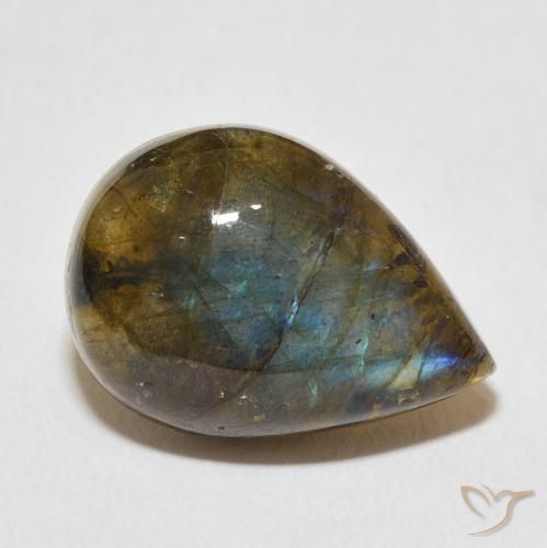 Labradorita Multicolor natural de 11.30 ct, En forma de pera, Translúcido