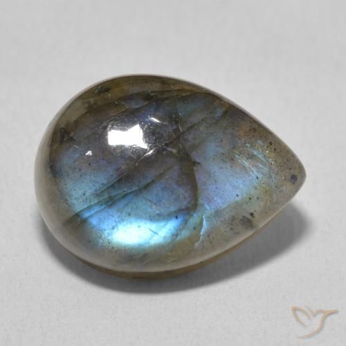 Labradorita Multicolor natural de 10.74 ct, En forma de pera, Translúcido