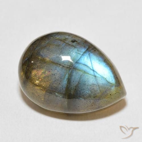 Labradorita Multicolor natural de 13.20 ct, En forma de pera, Translúcido