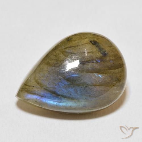 Labradorita Multicolor natural de 12.67 ct, En forma de pera, Translúcido