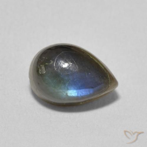 Labradorita Multicolor natural de 1.86 ct, En forma de pera, Translúcido