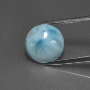 Larimar azul natural de 4,57 ct, corte redondo, opaco